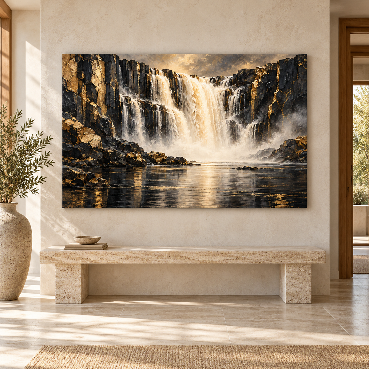 Wasserfall in Schwarz und Gold