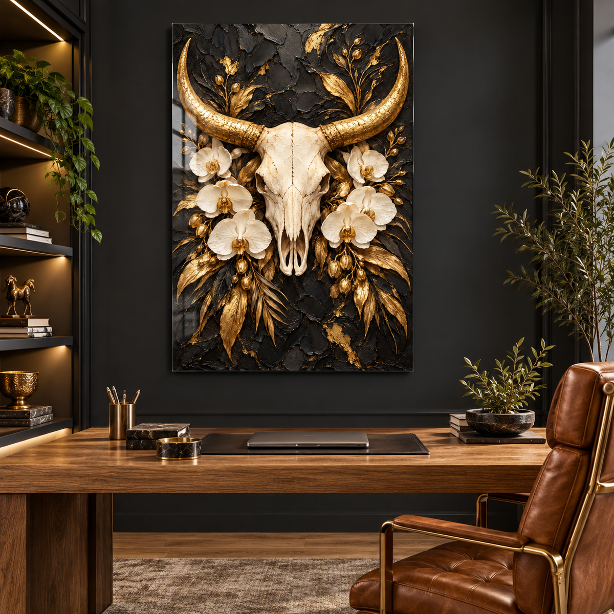 Longhorn mit Orchideen